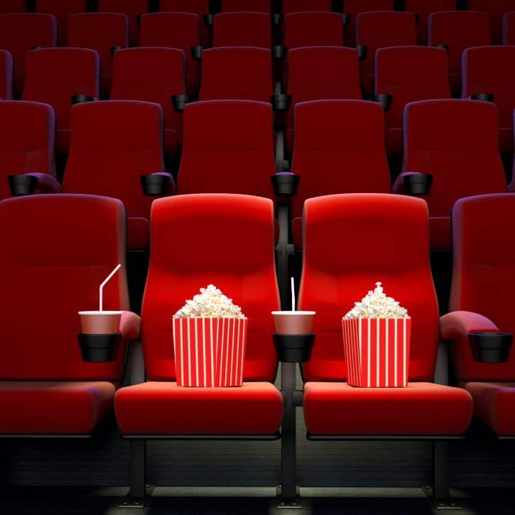 Movie theater seats and popcorn